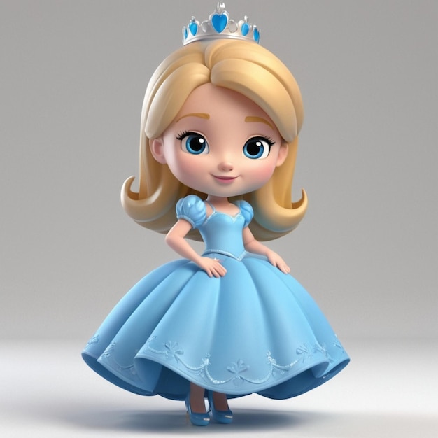 Vetor pequena princesa loira em vestido de baile azul 3d vector
