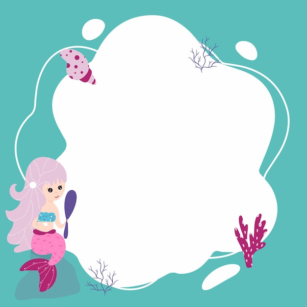 Pequenas sereias. Quadro de vetor na forma de um ponto em um estilo cartoon plana. Modelo para fotos infantis, cartões postais, convites.