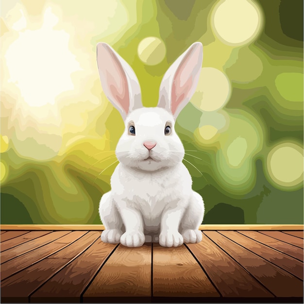 Pequeno coelhinho branco feliz criatura engraçada cartoon vetor ilustração adorável coelho na cor