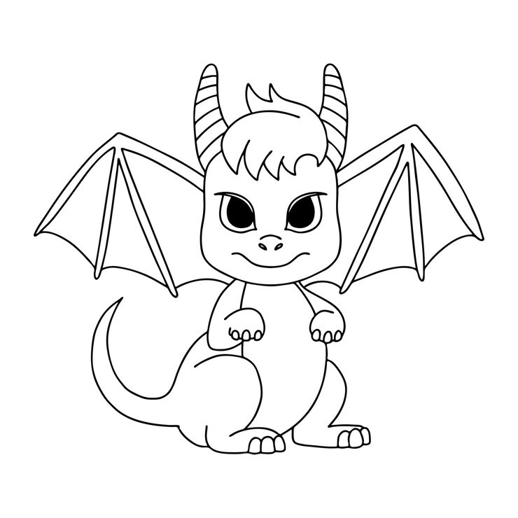 Vetor pequeno dragão de desenho animado ilustração vetor ilustração preto e branco para um livro de colorir
