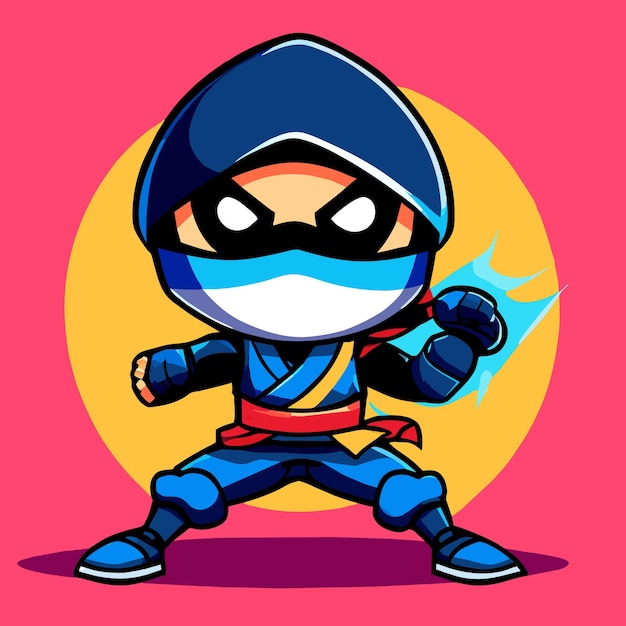 Vetor pequeno guerreiro ninja em modo de ataque
