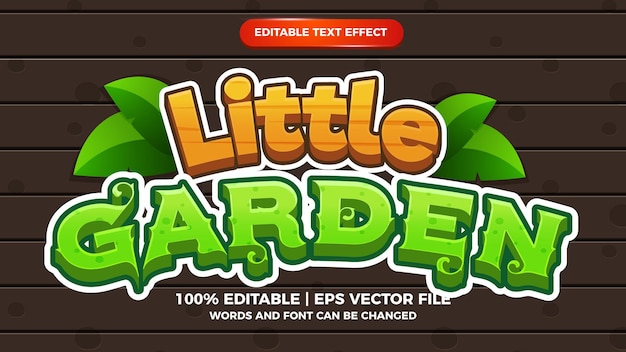 Pequeno jardim editável com efeito de texto em quadrinhos estilo de jogos de desenho animado