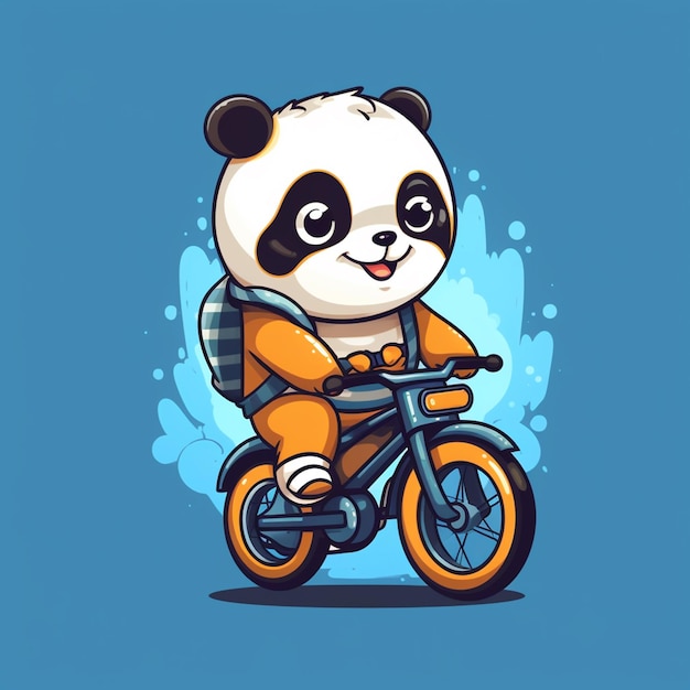 pequeno panda bonito andando de bicicleta logotipo vetor emblema de arte vetor desenho animado simples