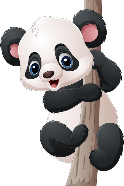 Vetor pequeno panda de desenho animado no ramo de uma árvore