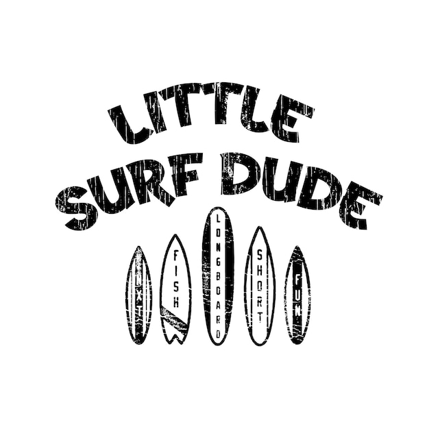 Pequeno texto de surf cara com ilustração vetorial de prancha de surf isolada no fundo branco