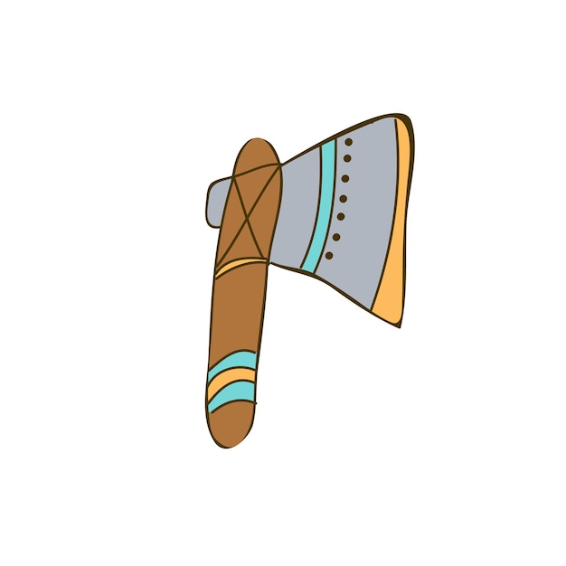 Pequeno tomahawk nativo americano imagem simples de desenho animado em estilo desenhado à mão