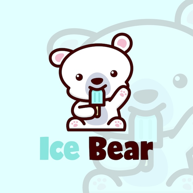 Pequeno urso polar bonito comendo o vetor do logotipo do gelado