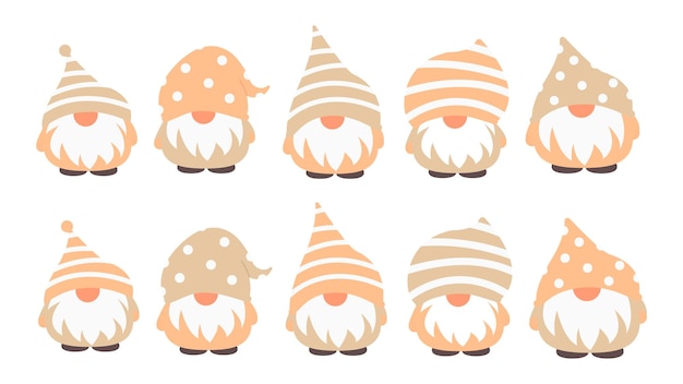 Pequenos gnomos e elfos bonitos de jardim em estilo cartoon fadas características para crianças e crianças gnomo kawaii e design de elfo mágico ilustração vetorial