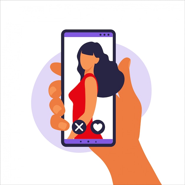 Vetor perfil de mídia social ou aplicativo de namoro. smartphone com um avatar de mulher. comunicação de relacionamento virtual. ilustração para usuários de aplicativos de namoro online.