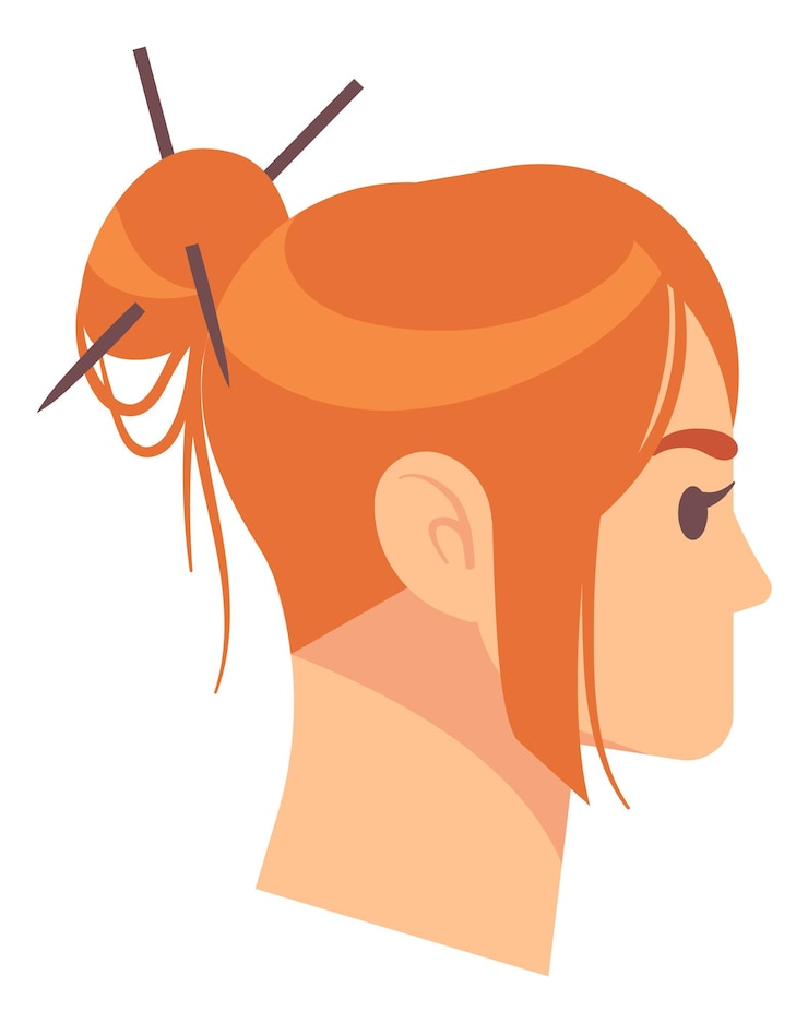 Vetor perfil de mulher de cabelo vermelho retrato de cabeça de cor isolado em fundo branco