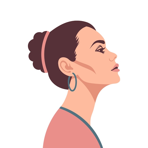 Perfil de uma jovem Retrato estilizado de uma bela mulher Ilustração de estilo plano