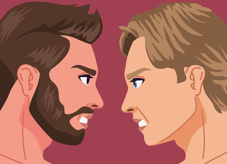 Vetor perfis de dois homens com raiva