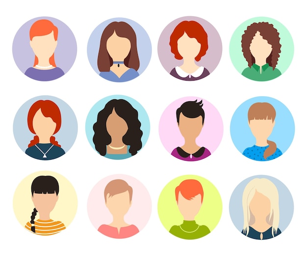 Perfis de pessoas ilustrado conjunto de avatares vetoriais tipos de perfil retratos redes sociais ícones feminino