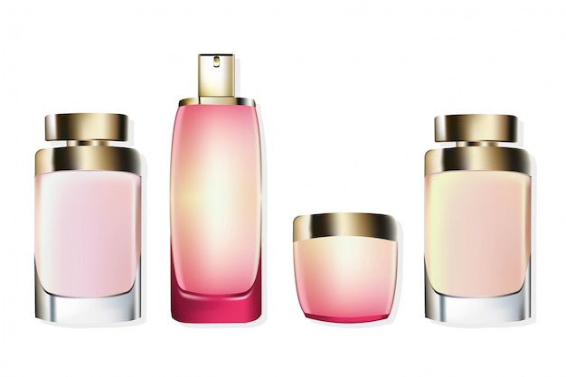 Perfume cosmetics set vector realista mock up