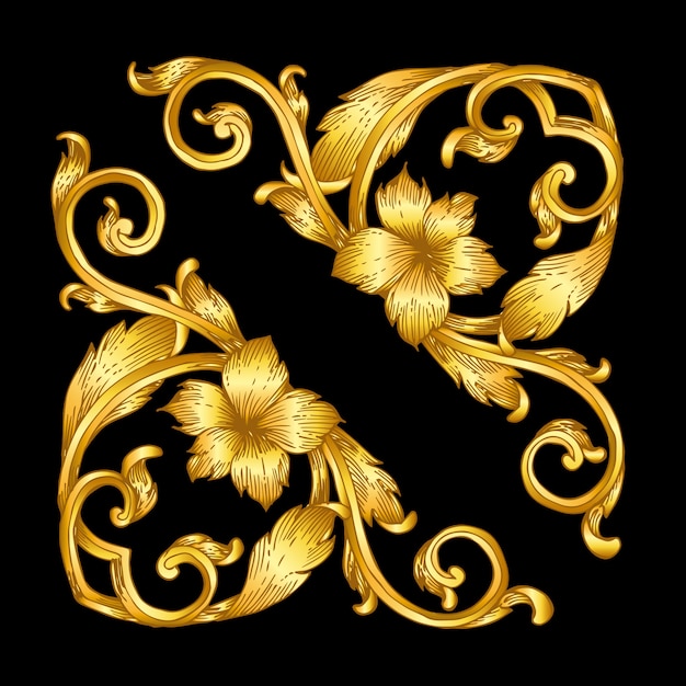 Vetor pergaminho de moldura barroca vintage ouro
