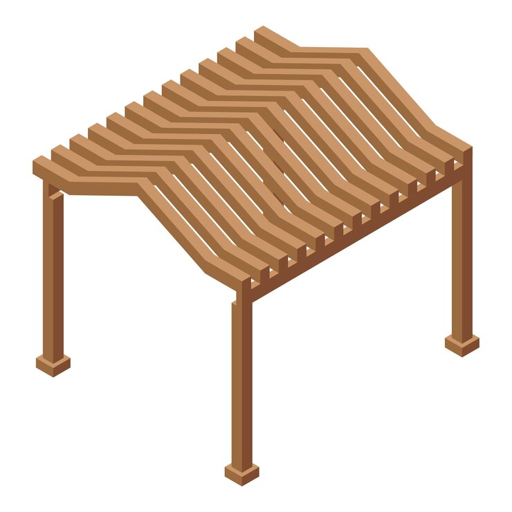 Vetor pergola de madeira que fornece sombra com projeto isométrico