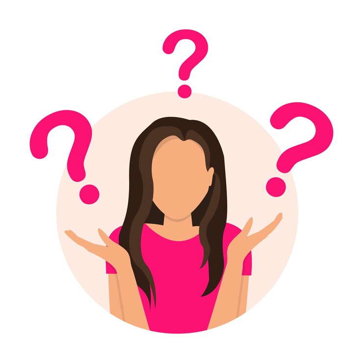 Vetor pergunta ou solução de problemas conceito de problema de dilema de pergunta mulher pensando fazendo perguntas conceito de escolha conceito de fazer perguntas resolvendo quebra-cabeça ou problema de negócios