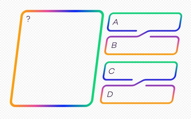 modelo de jogo de perguntas neon. quatro opções de respostas para o exame  de conhecimento na escola, programa de tv. ilustração vetorial 10 eps  5459139 Vetor no Vecteezy