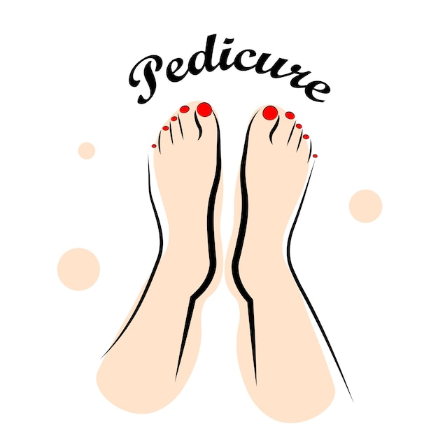 Vetor pernas com esmalte vermelho sobre um fundo branco ilustração em estilo doodle pedicure