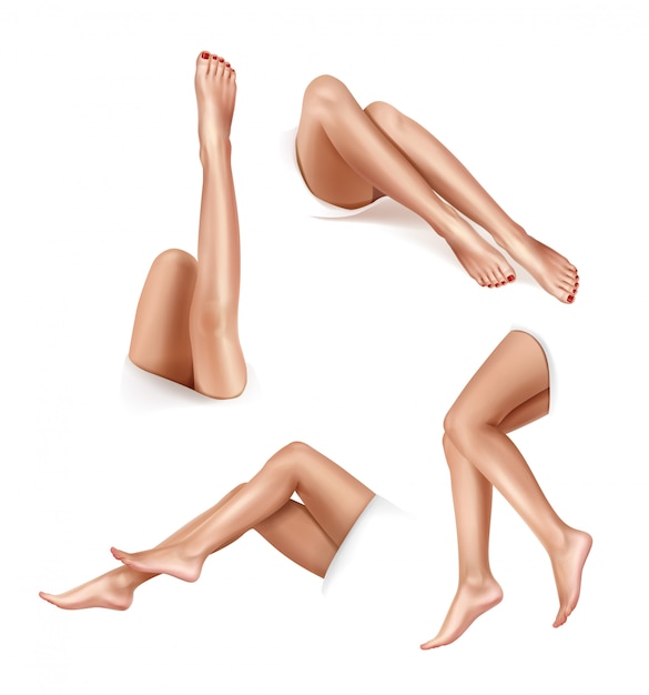 Pernas de mulheres bonitas em várias posições. Conceito de depilação. ilustração realista isolada no branco