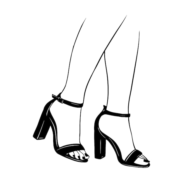 Vetor pernas femininas com sapatos de salto alto esboço desenhado à mão ilustração vetorial de linha