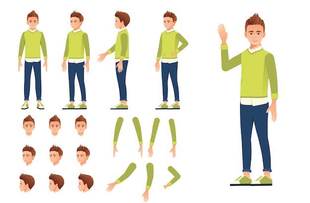 Vetor personagem adolescente para animação com diferentes poses e expressões emocionais