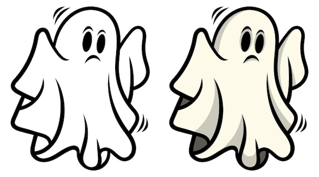 Vetor personagem assustador de desenho animado, fantasma plano de halloween, ilustração vetorial isolada, halloween engraçado,