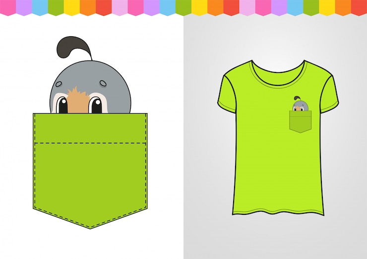 Vetor personagem bonita no bolso da camisa. pássaro de codorna.