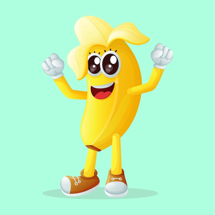 Vetor personagem bonito de banana fazendo um sinal de vitória com a mão