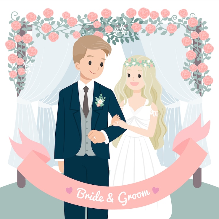 personagem casamento casal flores arco