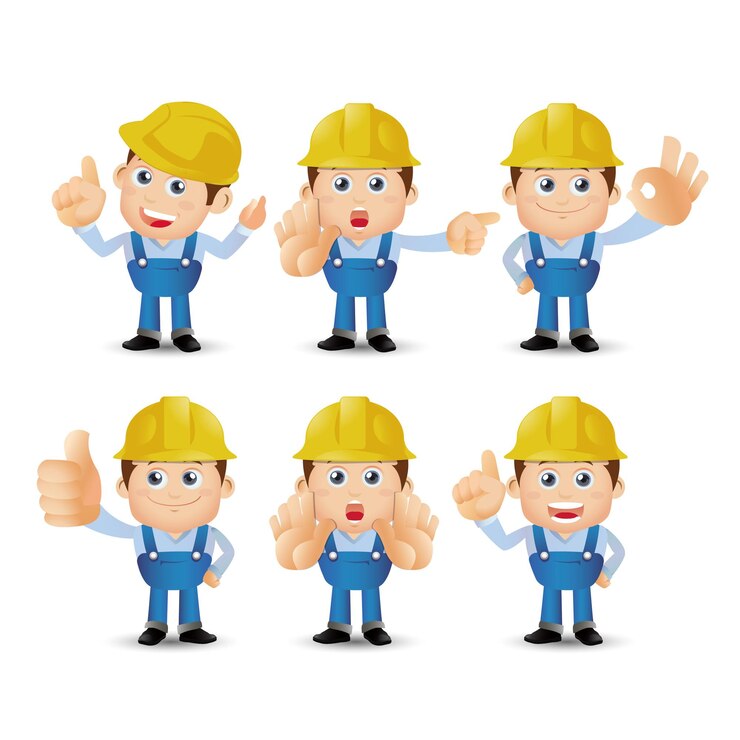 Vetor personagem construtor com diferentes poses