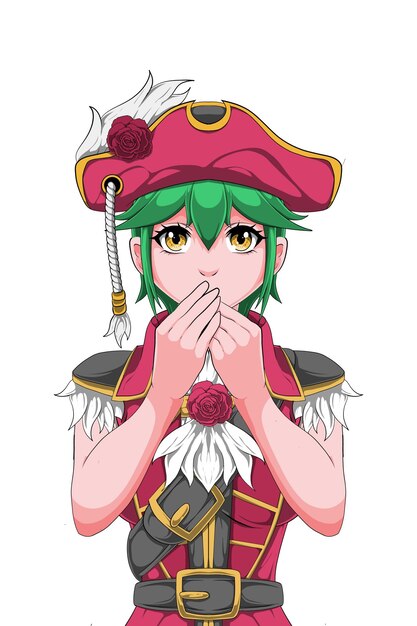 Vetor personagem de anime com pose de manto de pirata