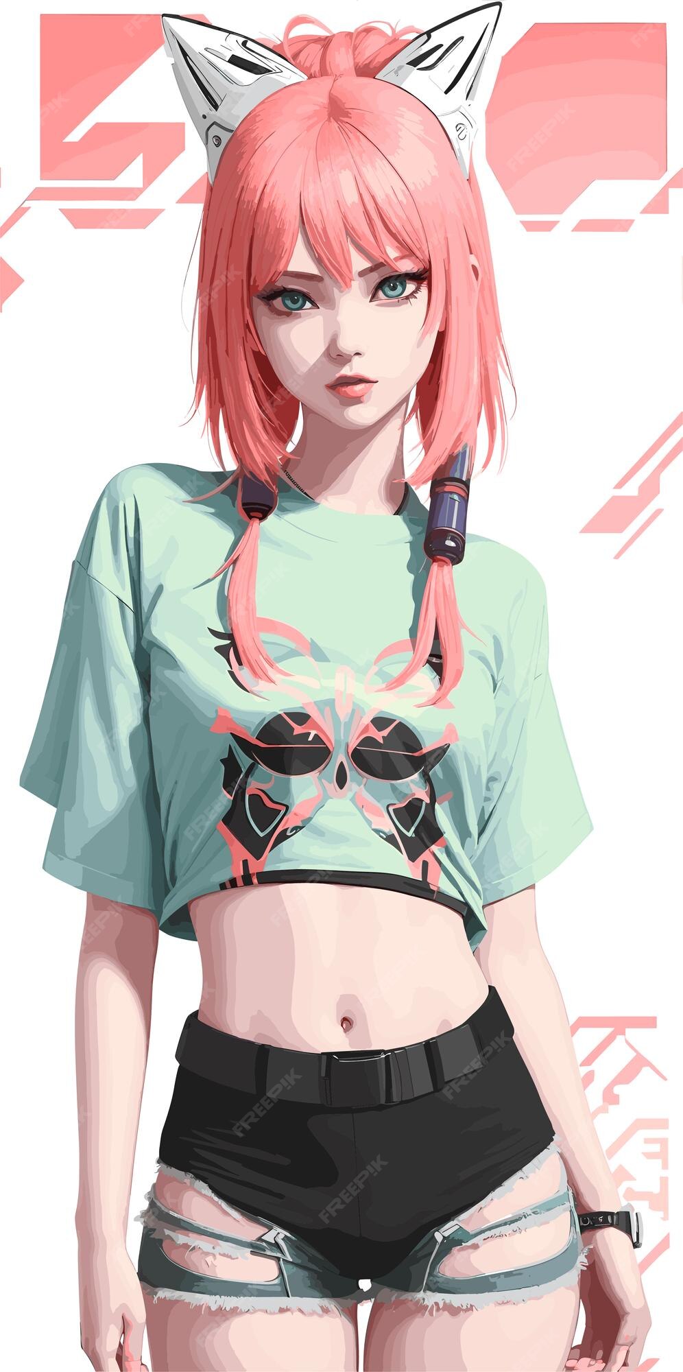 Personagem de anime moderno com cores vibrantes do estilo cyberpunk