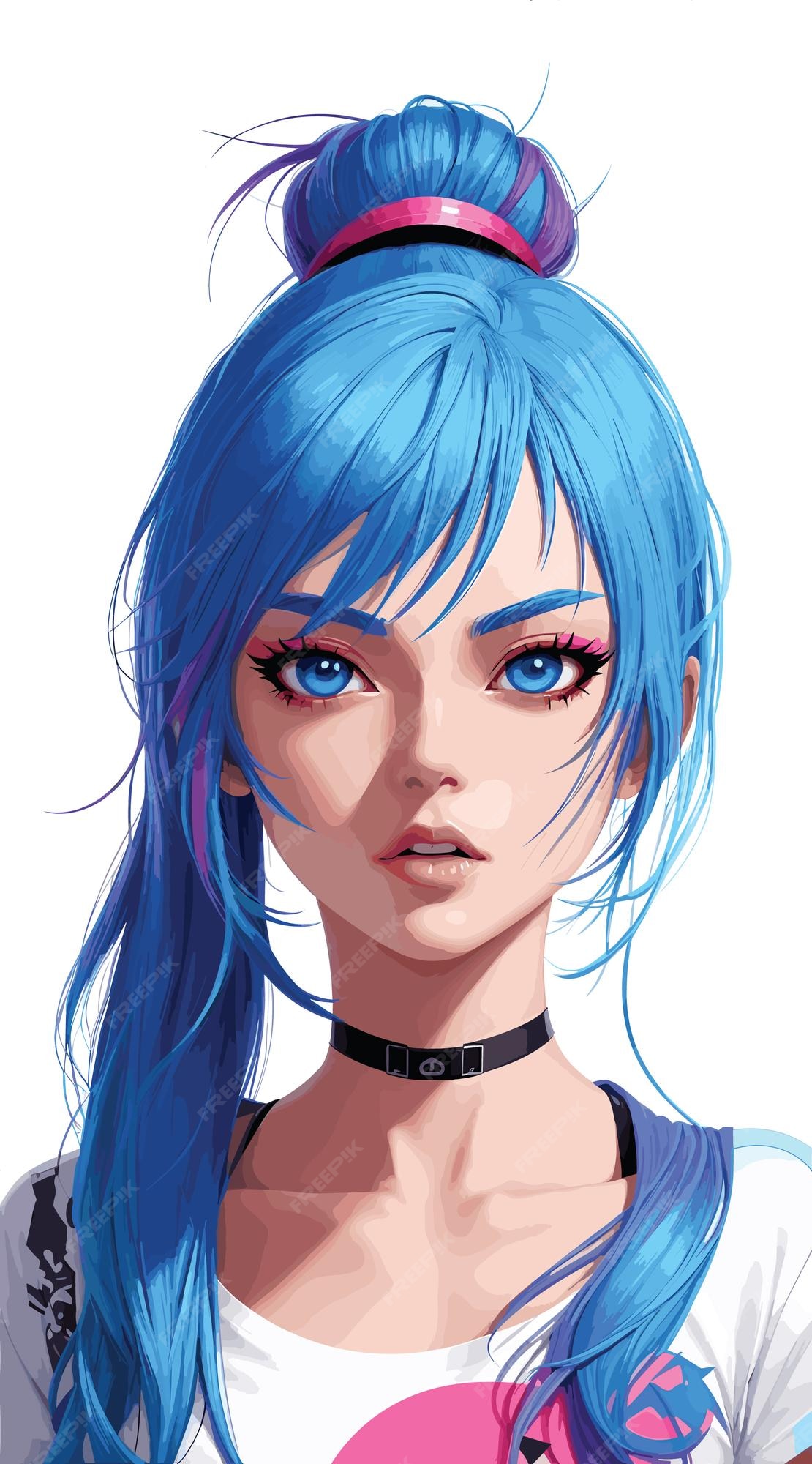 Personagem de anime moderno com cores vibrantes do estilo cyberpunk