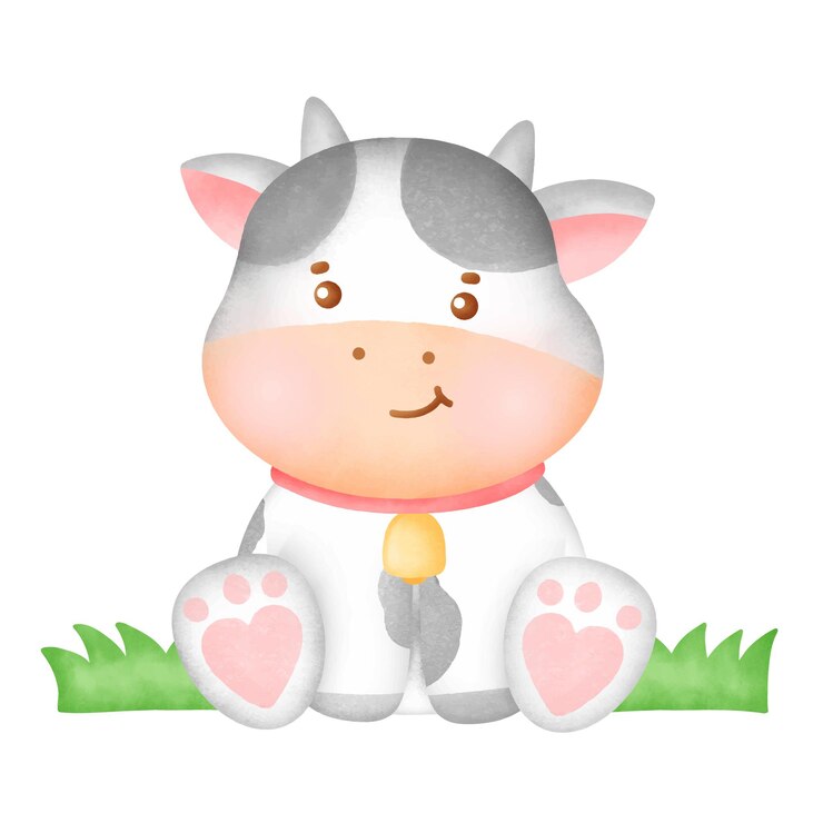 Vetor personagem de aquarela bonito vaca desenhada de mão.