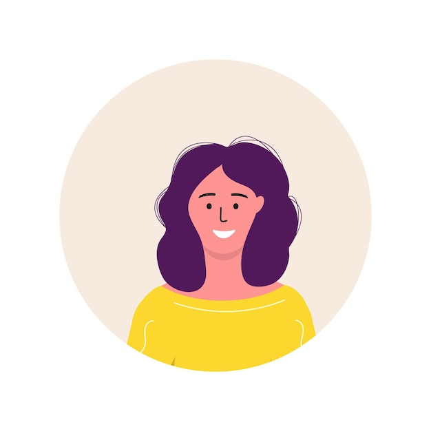 Personagem de avatar do ícone da moda de mulheres. ilustração em vetor plana pessoas alegres e felizes. quadro redondo. retratos femininos, grupo, equipe. adorável garota isolada em um fundo branco