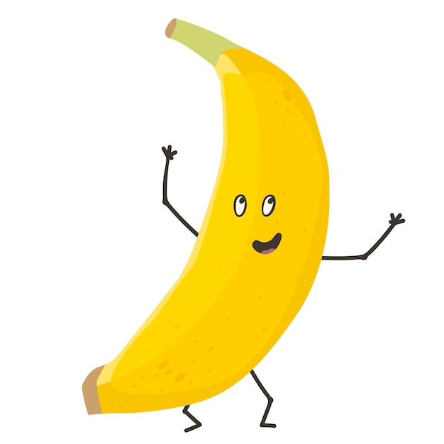 Personagem de banana fofo engraçado ilustração de personagens de frutas desenho animado banana amarela plana