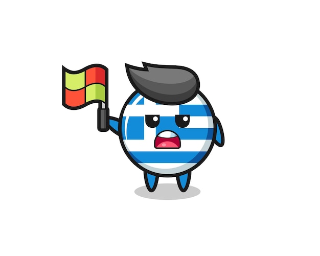 Personagem de bandeira da grécia como juiz de linha colocando a bandeira