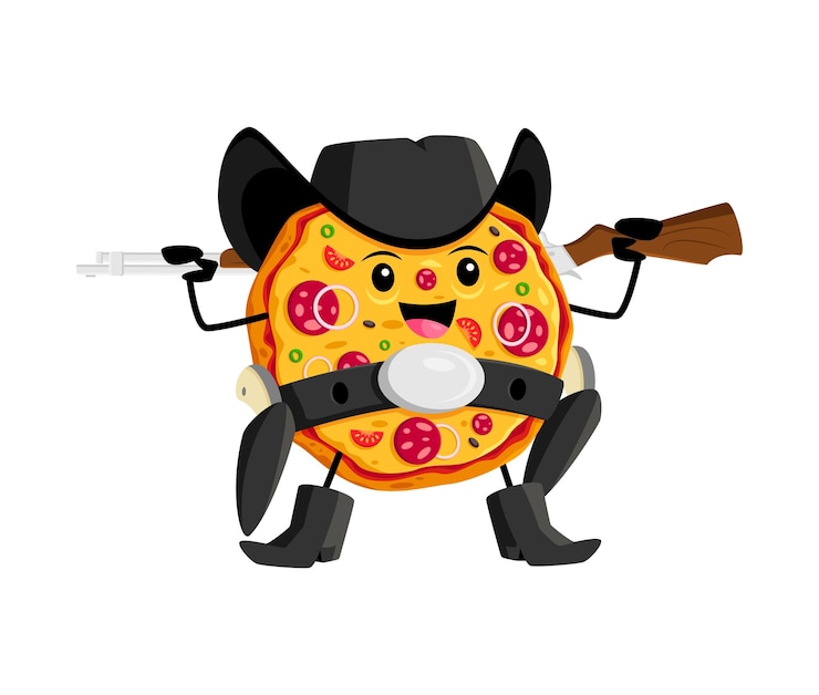 Vetor personagem de bandido de cowboy de pizza de fast food de desenho animado