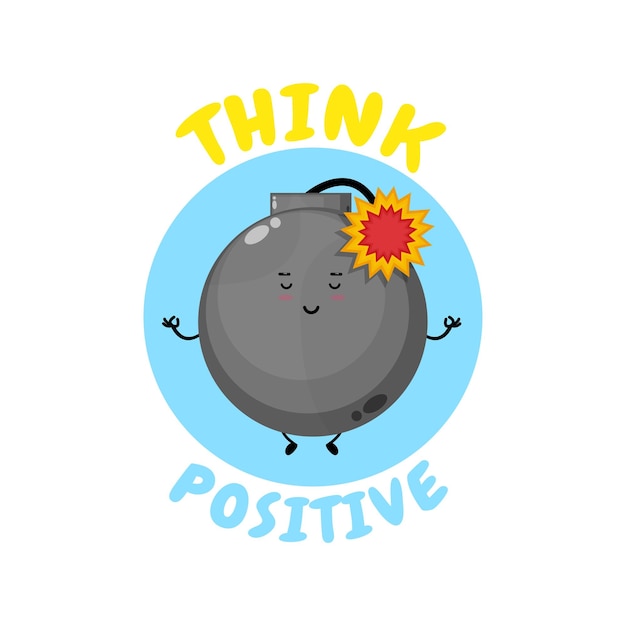 Personagem de bomba bonitinha de pensamento positivo fazendo meditação