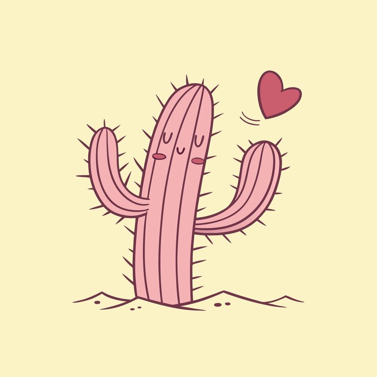 Vetor personagem de cactus de cor rosa com coração