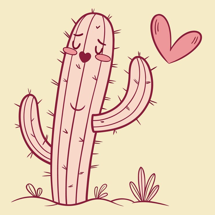 Vetor personagem de cactus de cor rosa com coração