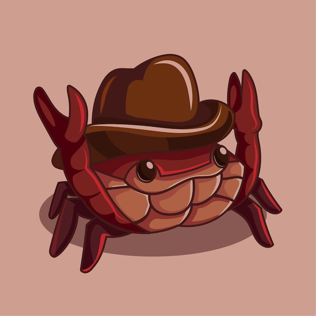 Personagem de caranguejo bonito com chapéu levantando garras