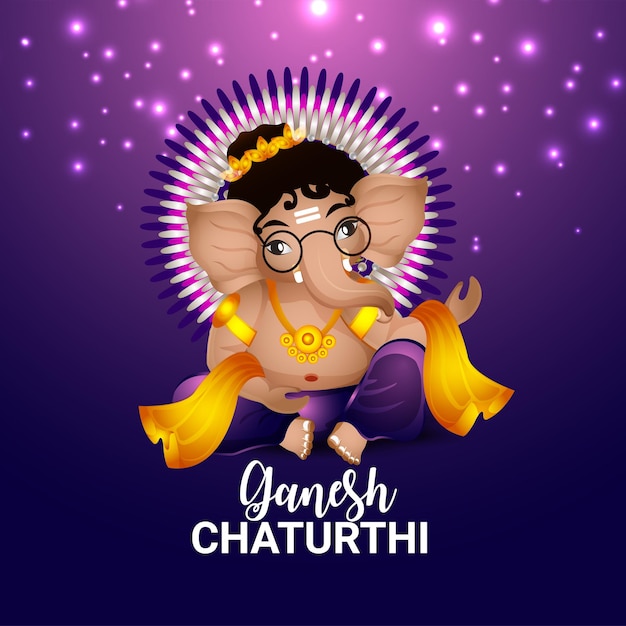 Personagem de cartunista de Ganesh chaturthi em fundo roxo