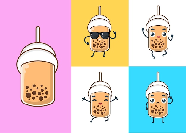 Kawaii Fofo Emoji Personagens Cartoon Boba Bubble Milk Tea