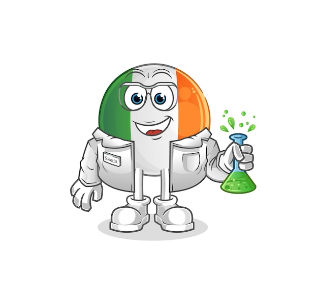 Personagem de cientista da bandeira irlandesa. vetor de mascote de desenho animado