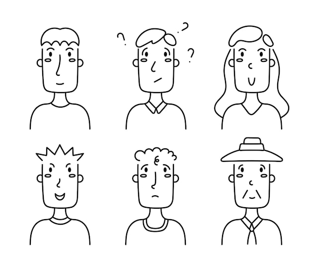 Personagem de contorno bonito ilustração vetorial etnia pessoas jovens e velhos homens e mulheres