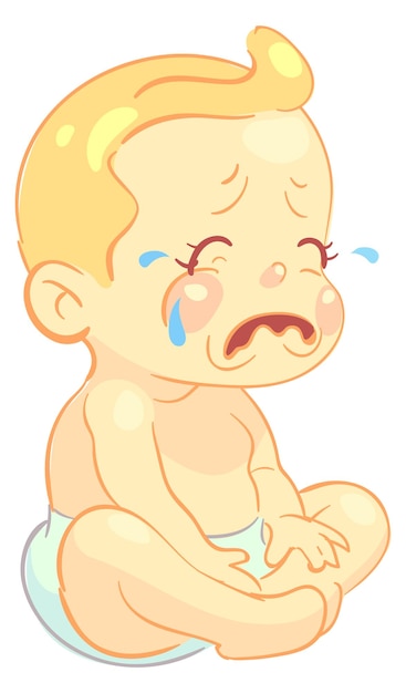 Personagem de criança chorando desenho triste bebê infeliz