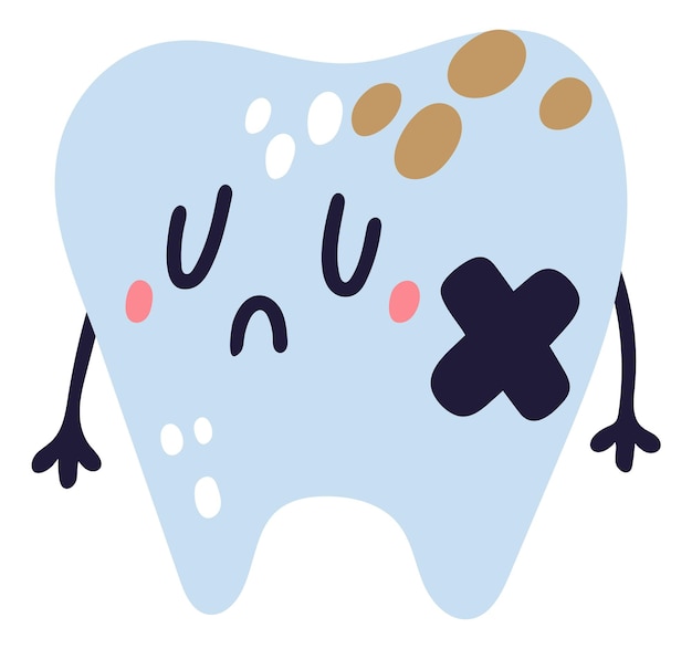 Vetor personagem de dente doente mascote fofo dental triste