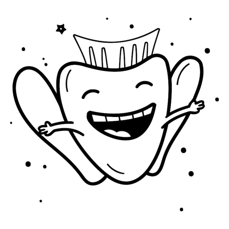 Vetor personagem de dente ilustração vetorial em estilo doodle em fundo branco